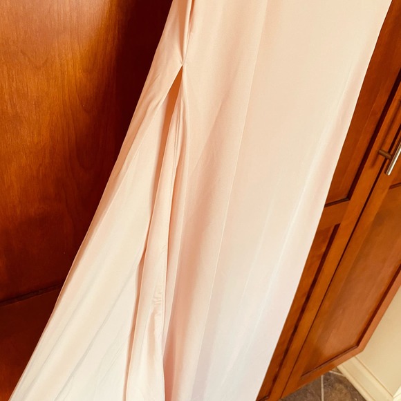 House of CB Aurelia Dress Maxi Thigh Slit Mesh Stretch Pink Size Small FLAW - Picture 5 of 12